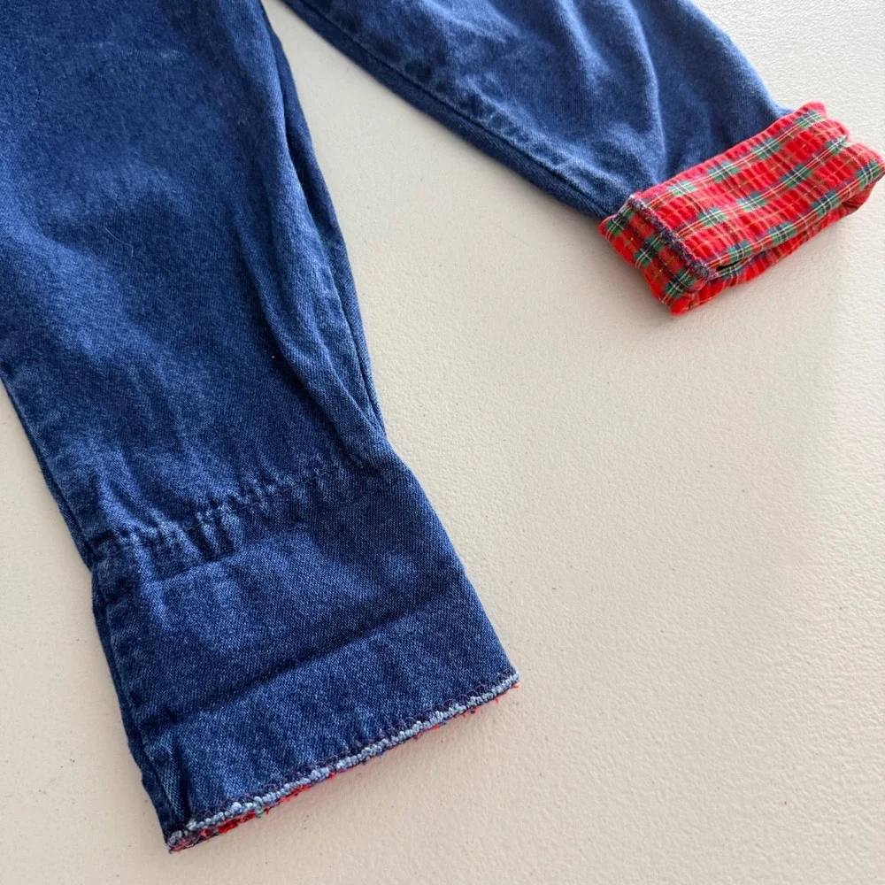 Vintage OshKosh B'gosh Vestbak Denim Overalls 2T Plaid Trim Made in USA Blue